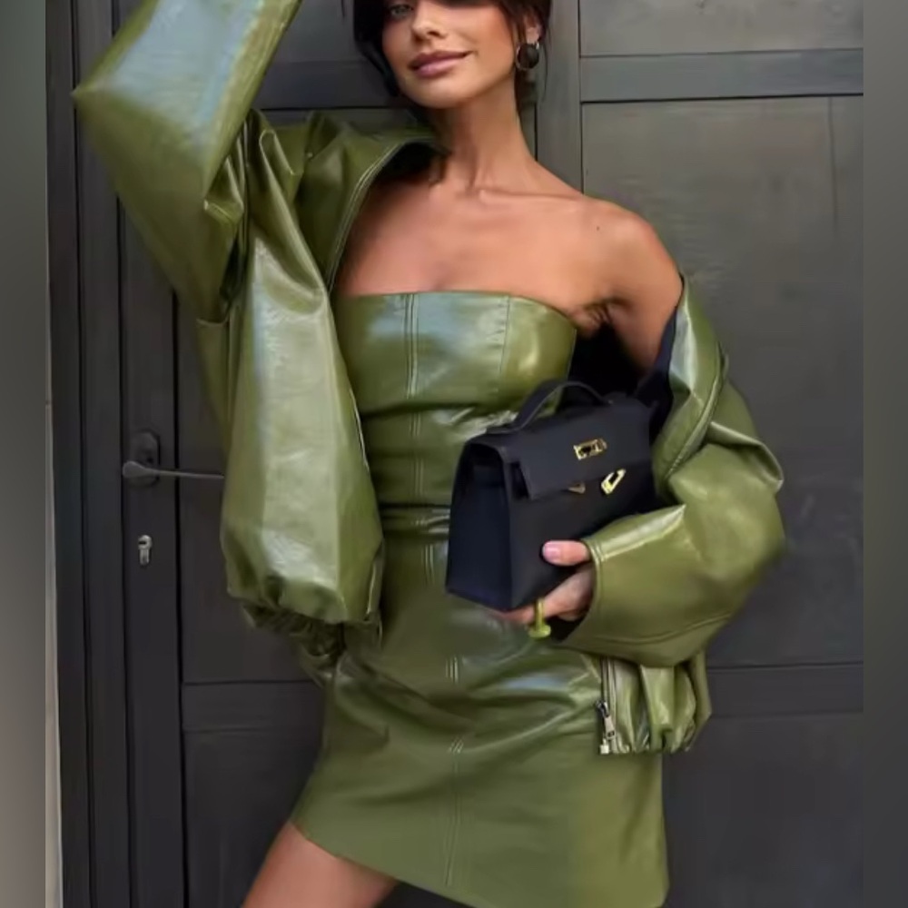 NWT est retail $185 Green Envy Vegan Leather Jacket